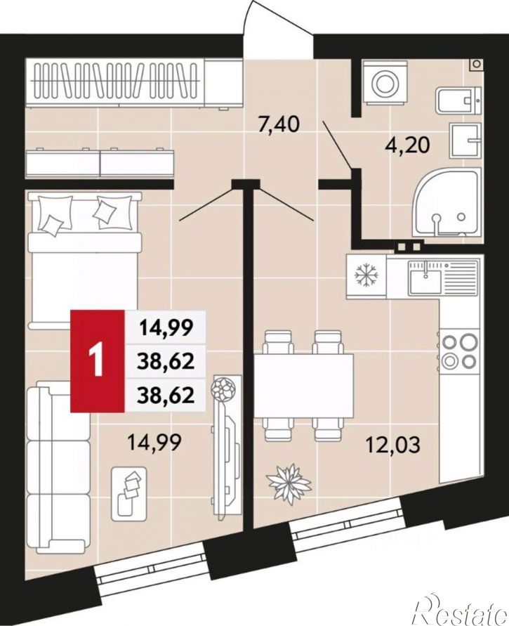 1-комн квартира в новом доме ул Октябрьская, 1В,  д. 1В